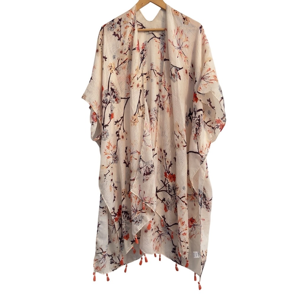 Woven Heart Floral Kimono Swimsuit Cover‎ Up One Size Lightweight Blossom Boho